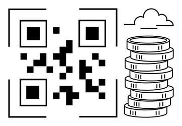 qr code with coin stack highlighting digital vector image
