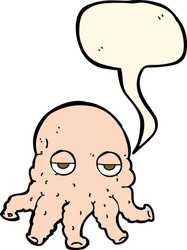 Cartoon alien squid face with speech bubble vector