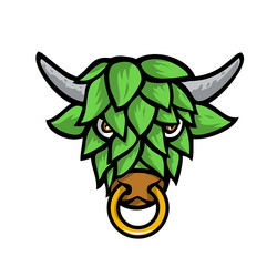 Green Bull Head with Hop Face Vector Image