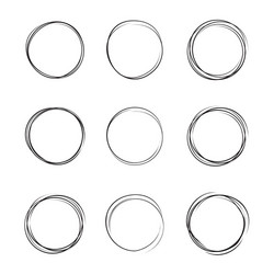 Set of 9 hand drawn scribble circles Royalty Free Vector
