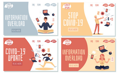 Set banners on information overload and covid19 vector