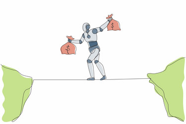 continuous one line drawing robot walk over cliff vector image