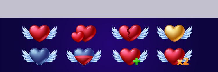 set winged heart game icons fill progress level vector image
