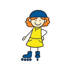 Funny little girl on roller skates cute kid vector