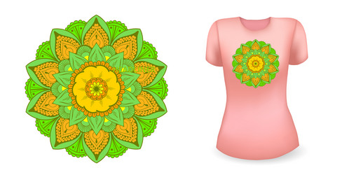 pink female t shirt with mandala realistic vector