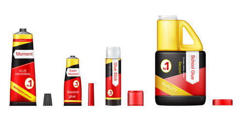 realistic set of glue tubes with open lids vector