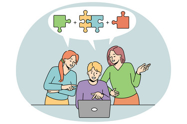 team work on computer finding solution vector image