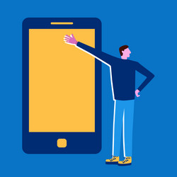 man with phone presentation mobile vector