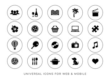 Black leisure web and mobile icons vector