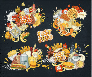 Monochrome set of fast food Royalty Free Vector Image