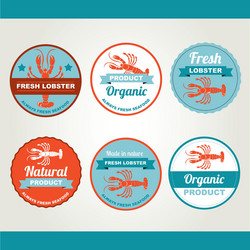 set of seafood icons retro labels stamps vector