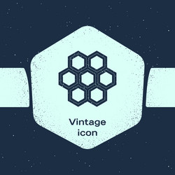 Grunge line honeycomb icon isolated on blue vector