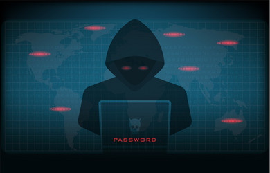 hacker using laptop stealing confidential data vector