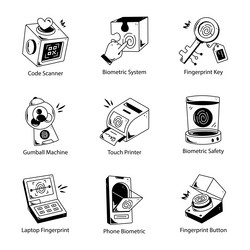 set of biometric recognition linear icons vector image
