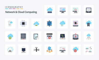 25 network and cloud computing flat color icon vector