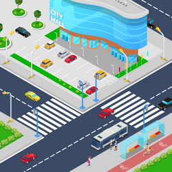 Isometric city mall modern shopping center vector