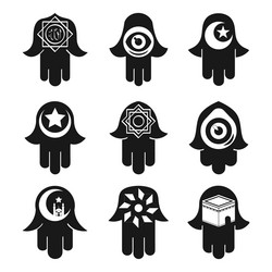 monochrome icon set with amulet hamsa vector image