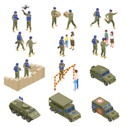 Army military isometric elements set Royalty Free Vector