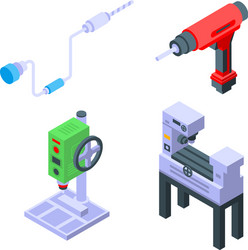 Drilling machine icons set isometric style vector