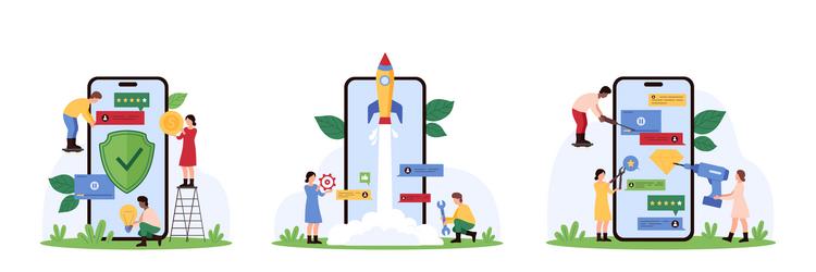 software mobile app development process set tiny vector image