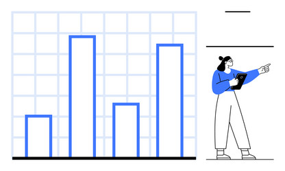 professional analyzing bar chart data with tablet vector image