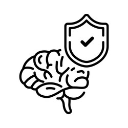 brain and checked shield icon with line style vector image