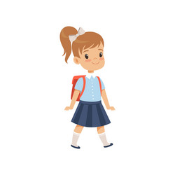 Cute girl walkling with backpack pupil in school vector