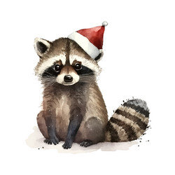 Cute Raccoon with Christmas Hat Vector Image