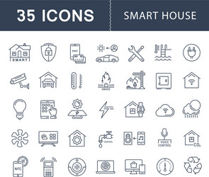 Smart house system line icons set Royalty Free Vector Image