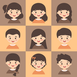 Set of kids face avatar brown orange vector