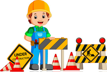 Worker with construction sign Royalty Free Vector Image