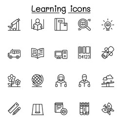 Learning icon set in thin line style vector