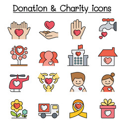 donation charity icon set color line style Vector Image