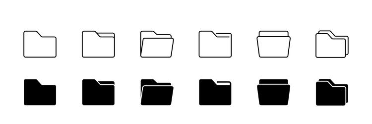 folder icon set line and glyph computer vector image