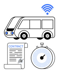 autonomous bus with wireless contract vector image