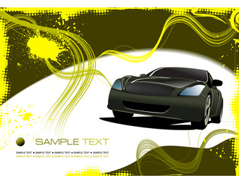 grunge abstract yellow background with green car vector