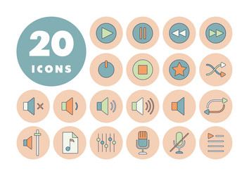 Multimedia user interface flat color icons set vector