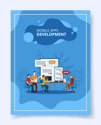 Mobile apps development team co working template vector