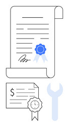 official document scroll with blue ribbon seal vector image