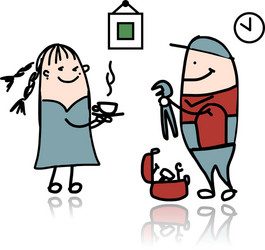 Woman and repairman sketch for your design vector