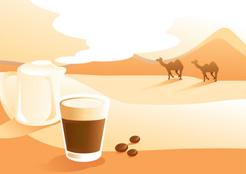 Milk coffee with desert view background vector