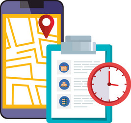 smartphone with map location app and icons vector image