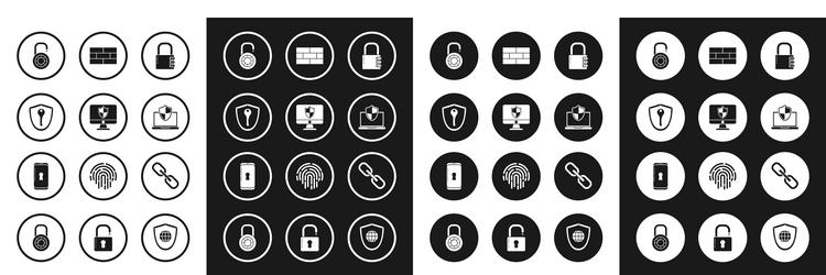 set safe combination lock computer monitor vector image