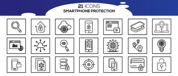 Simple set of smartphone protection related line vector