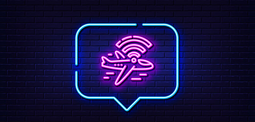 Airplane wifi line icon aircraft wi-fi sign neon vector