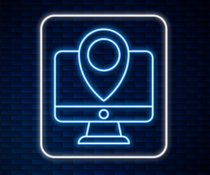 glowing neon line computer monitor and folded map vector image