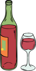 red wine bottle with full glass vector