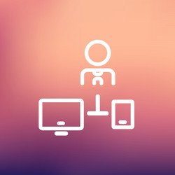 man with computer set thin line icon vector image