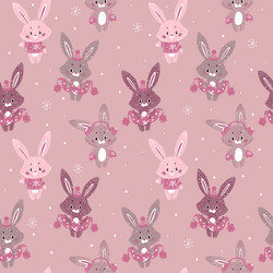 Seamless pattern with cute bunny in scarf and hat vector