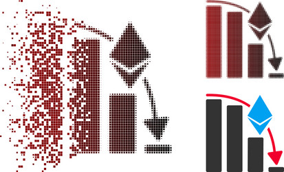 disintegrating pixelated halftone ethereum falling vector image